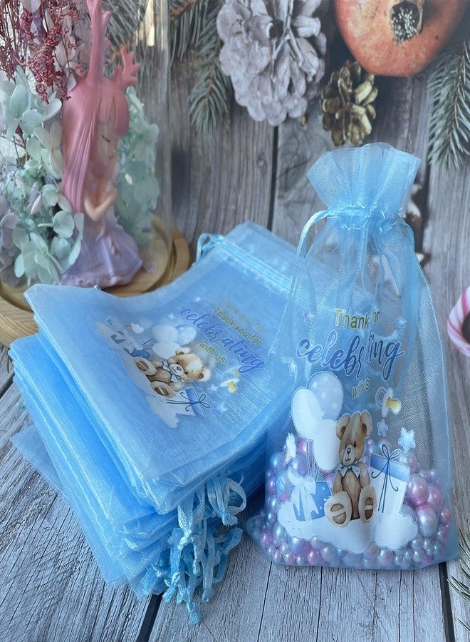 LXKBD 50PCS Organza Bags for Baby Shower Party Favor,4x6 Inch Small Blue Sheer Drawstring Mesh Pouch for Boy Birthday Gift Bag - Image 2